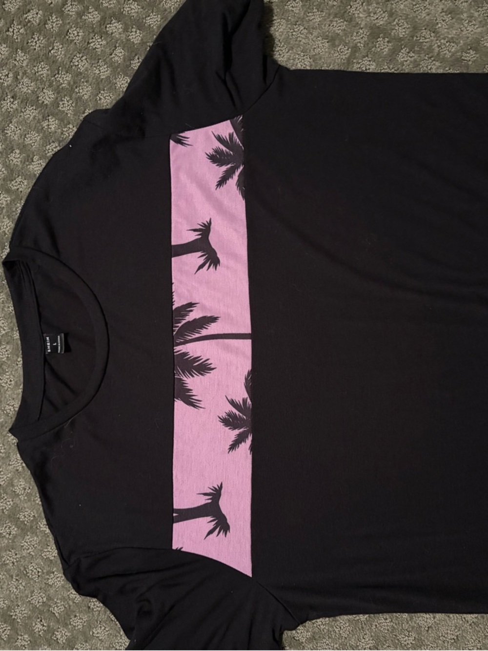Black Tee with Pink Palm Stripe